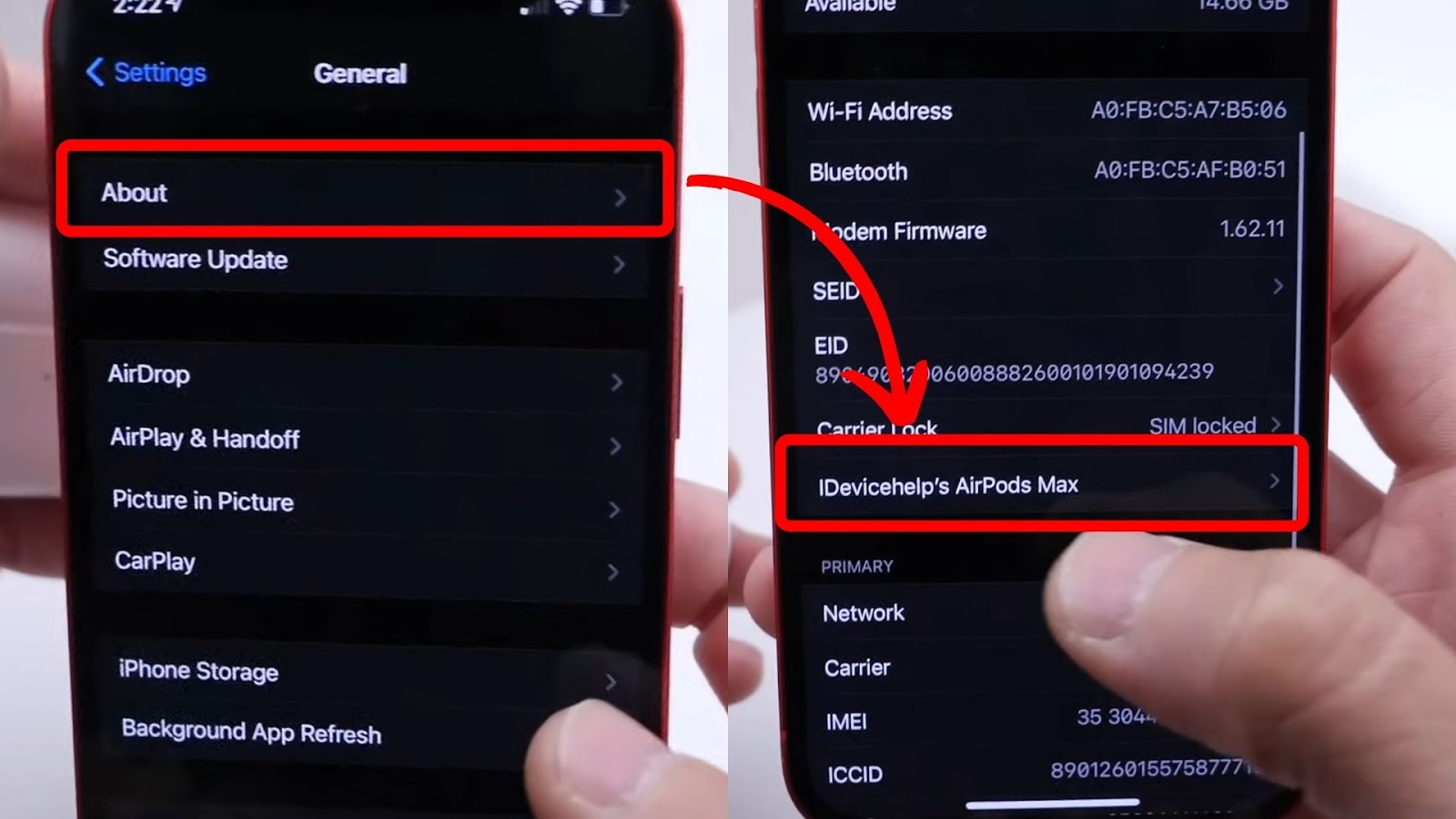 AirPods Name Displayed on Settings Screen
