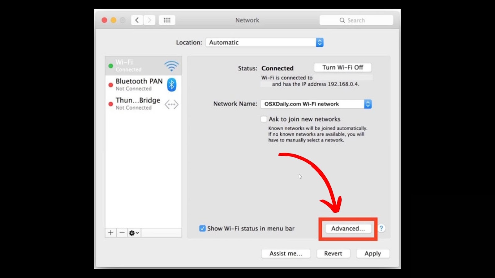 Change MacBook DNS - Select Advanced
