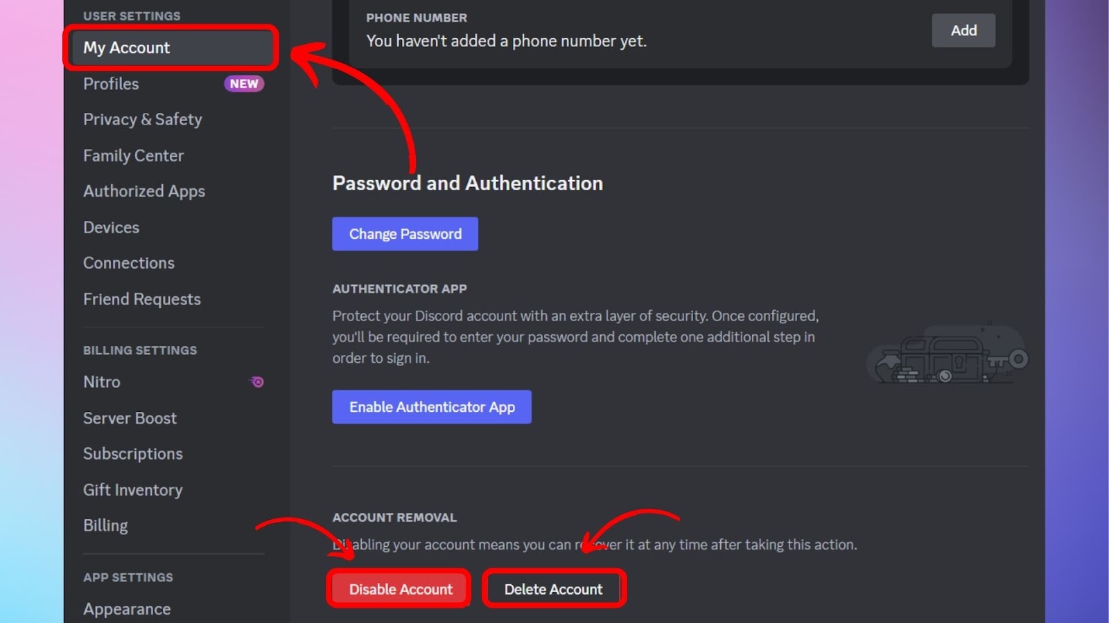 Discord Delete Account Option