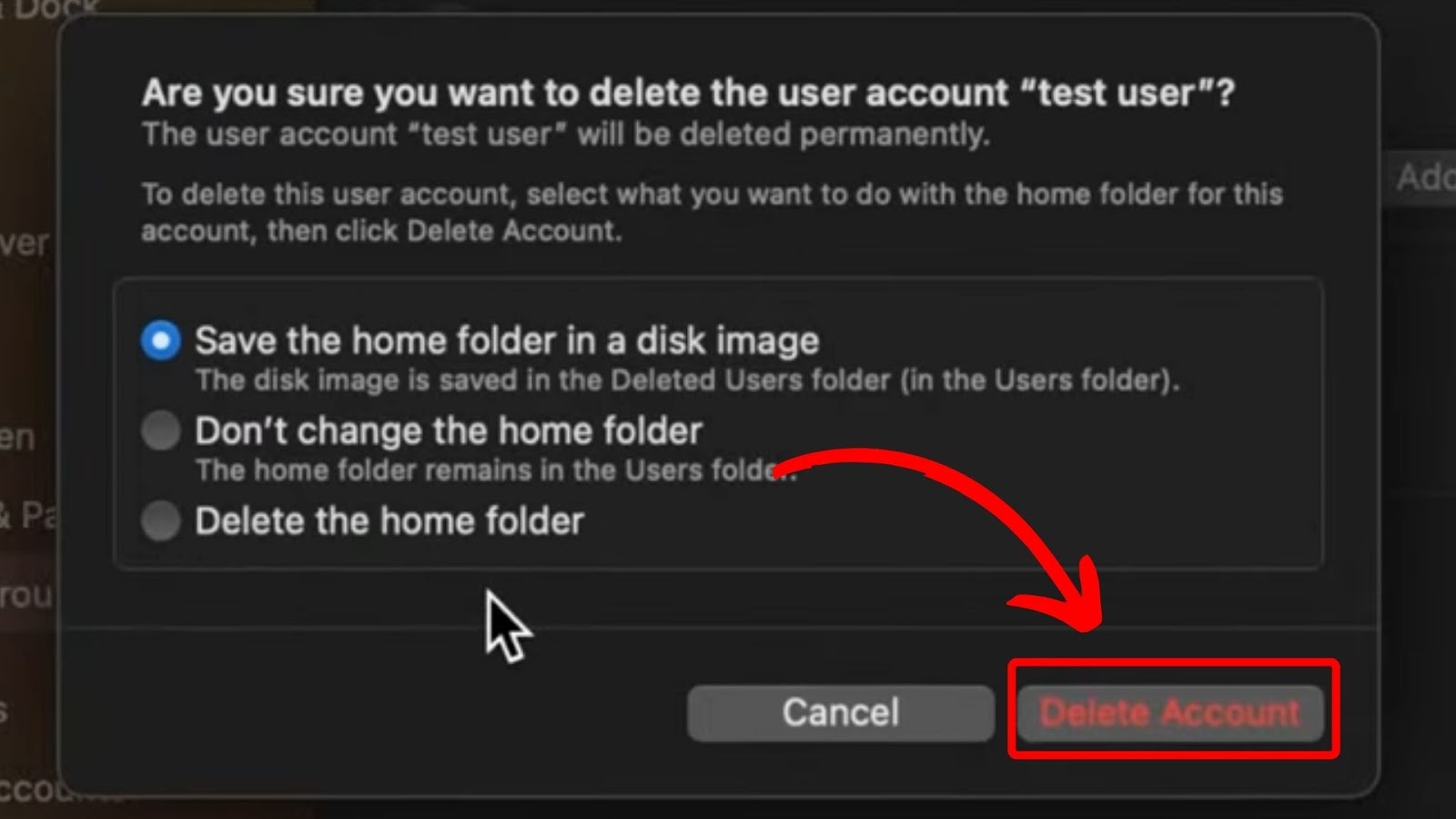 Click Admin Account to Delete on Mac