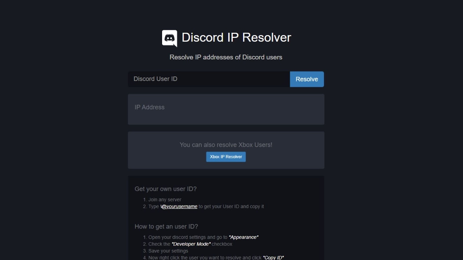 Go to Use the Discord IP Resolver