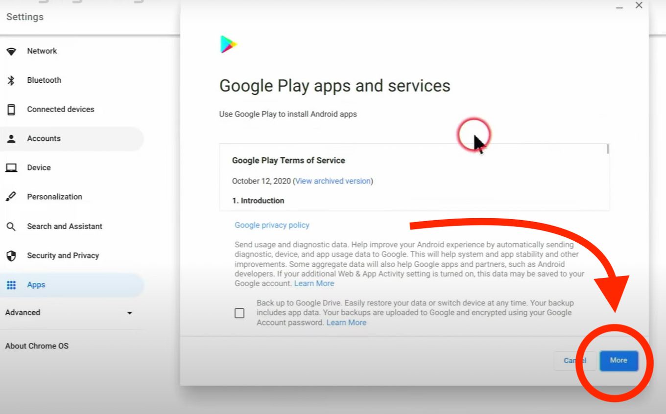 Setup Google Play Store by clicking More