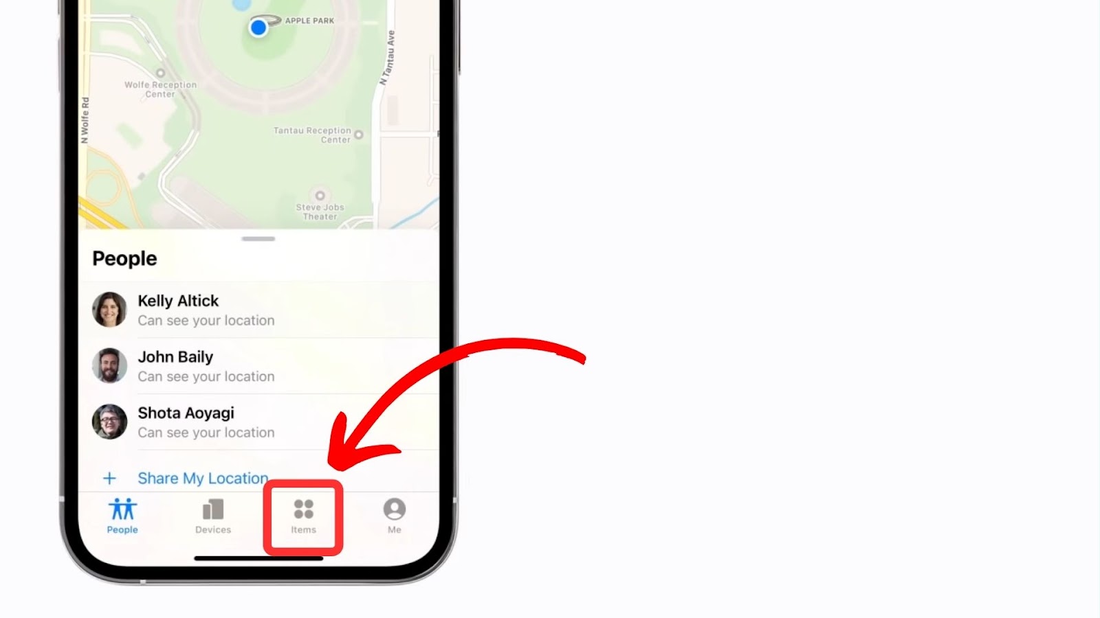 Items Tab See Real Time AirTag Location