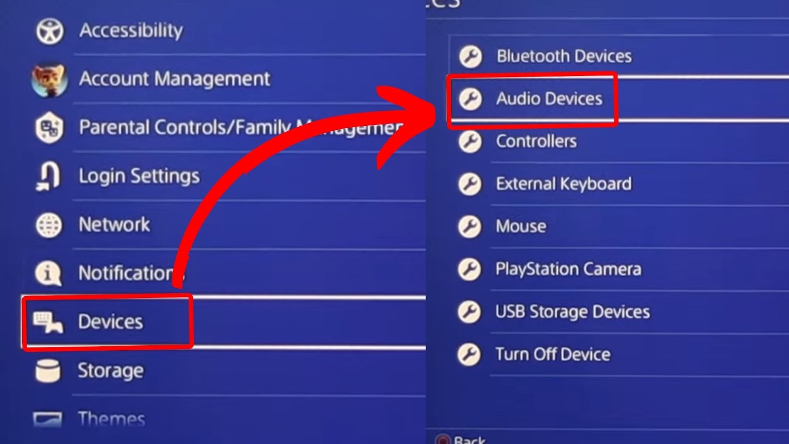 Adjust PS4 Mic Settings - Go to Audio Devices