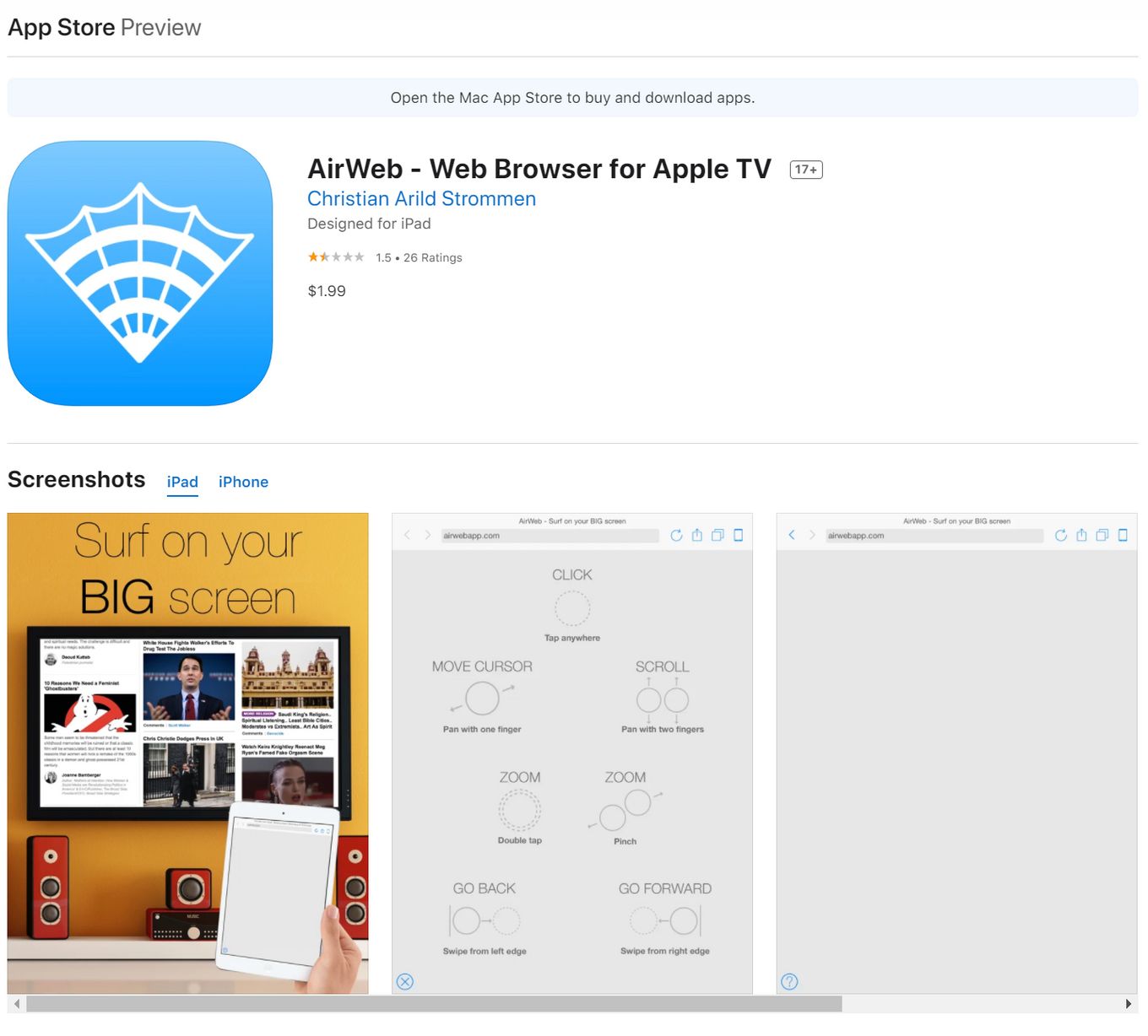 AirWeb - A way to cast a web browser to Apple TV