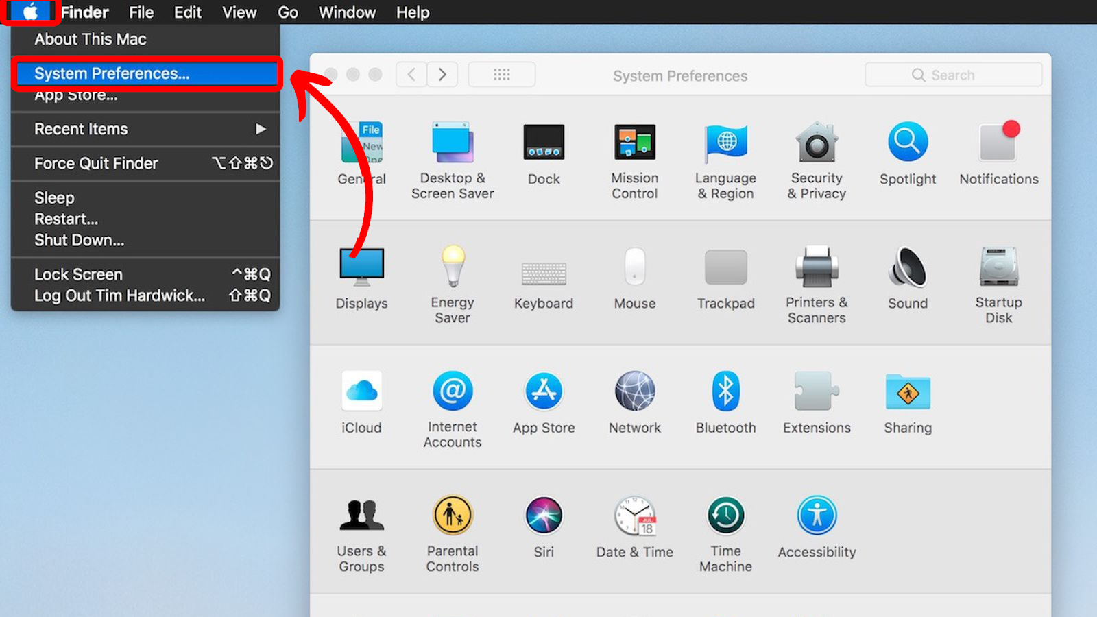 Apple Menu Find System Preference On Mac