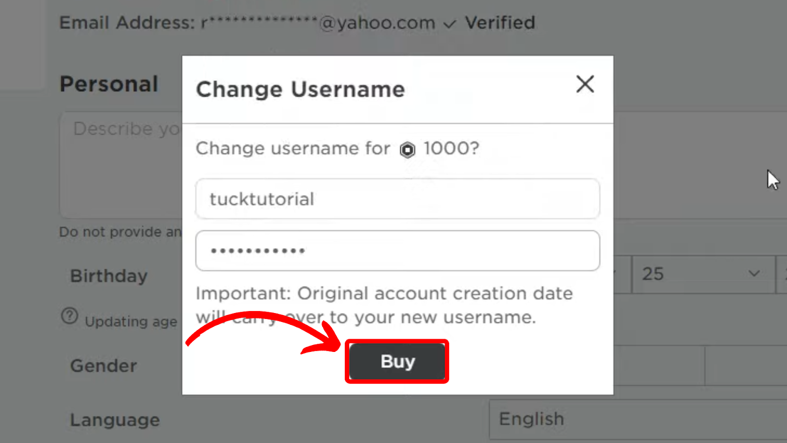 Change Roblox Username - Tap Buy