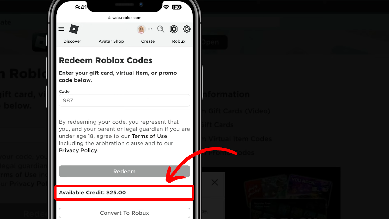 Type in the Code and Redeem the Roblox Gift Card