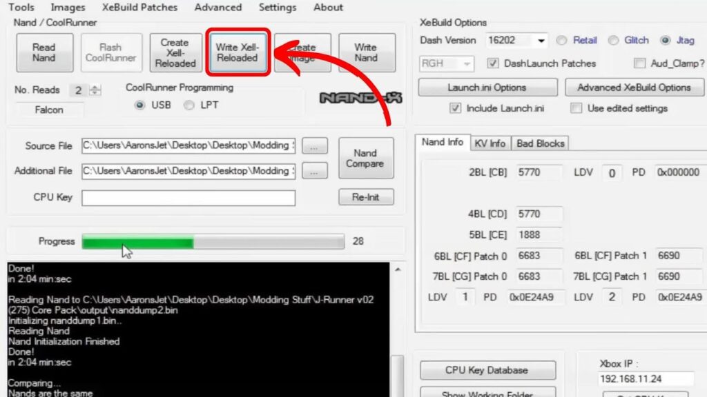 Write the Modified NAND File JTAG Xbox