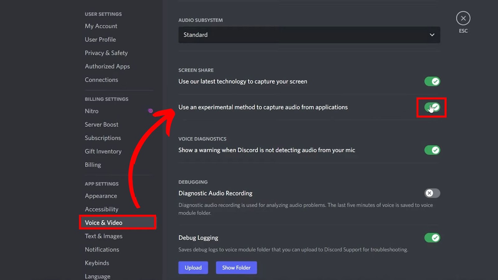 Enable Experimental Audio for Discord Streams