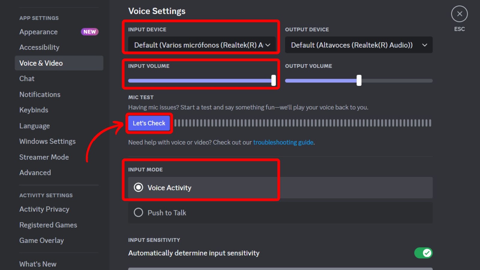 Check Discord Mic Settings