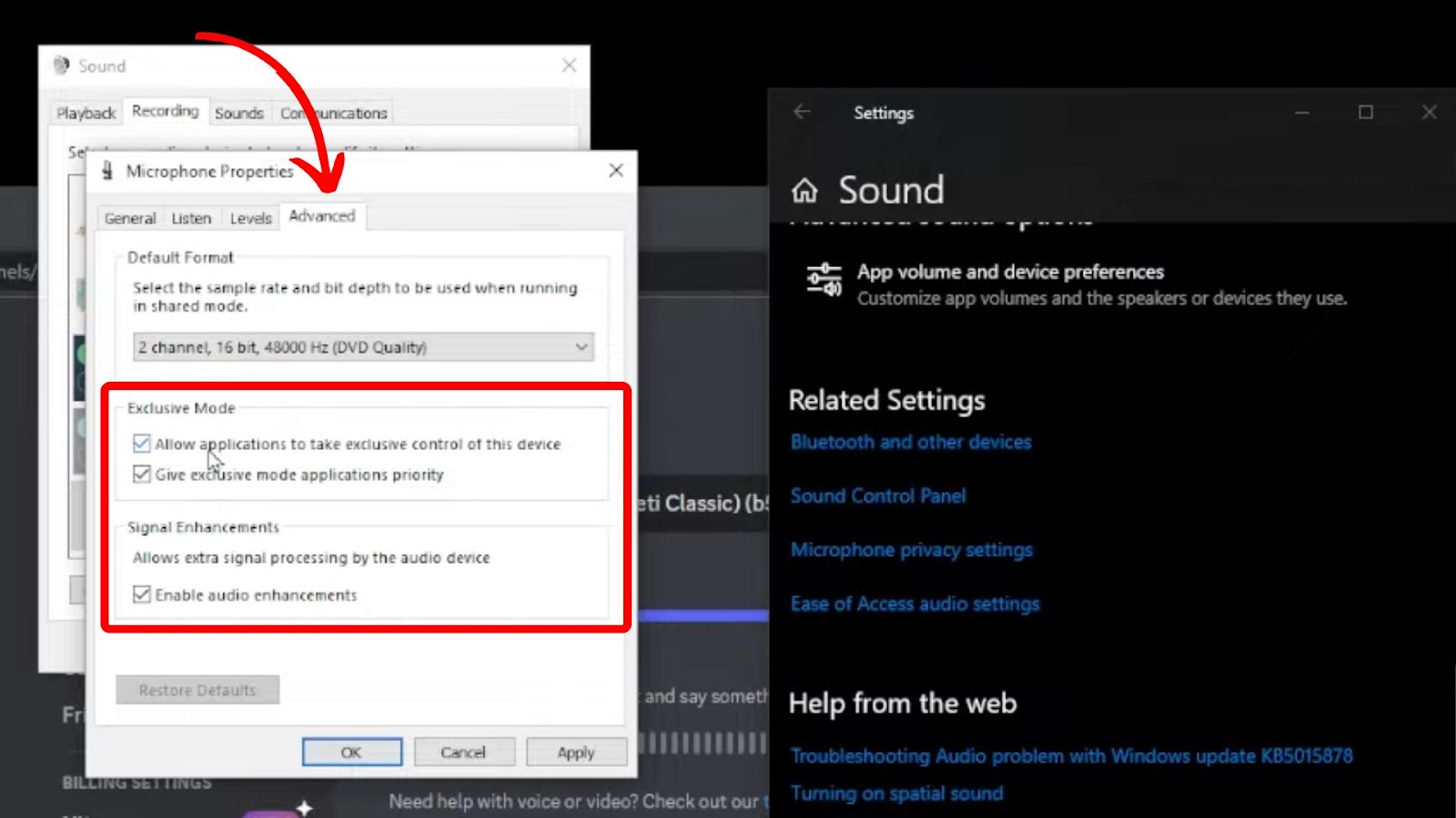 Disable Exclusive Mode and Audio Enhancements