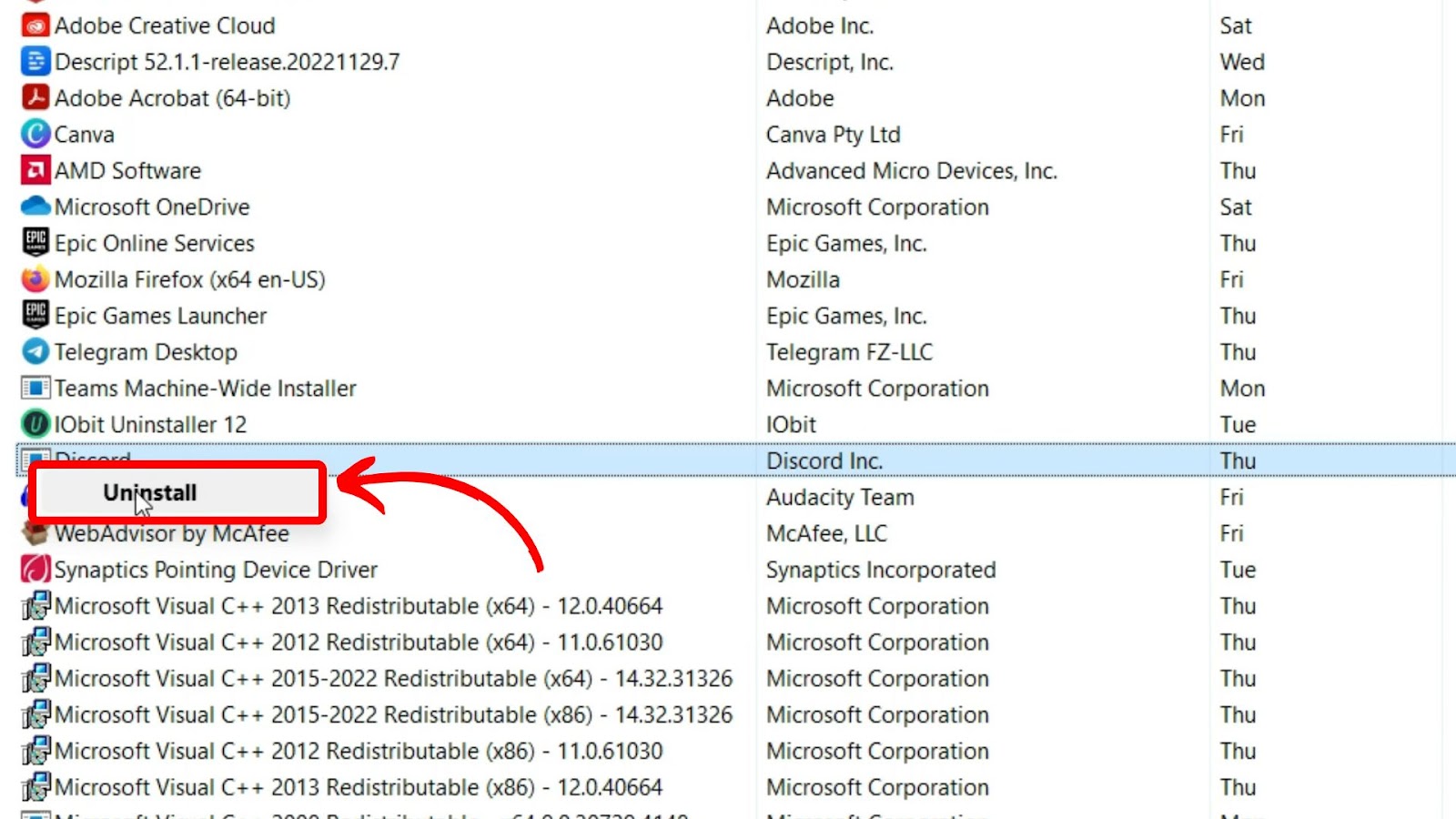 How to Uninstall Discord from the Control Panel