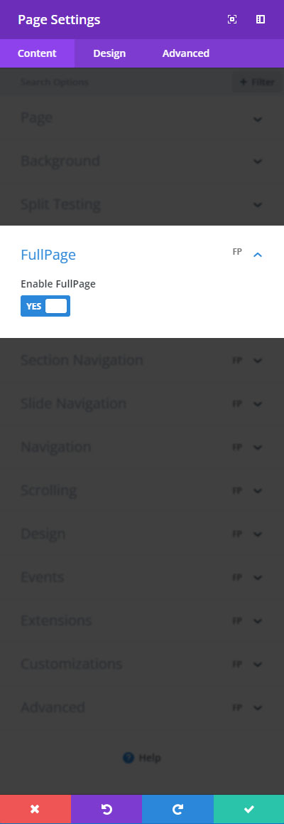 Enable FullPage for Divi