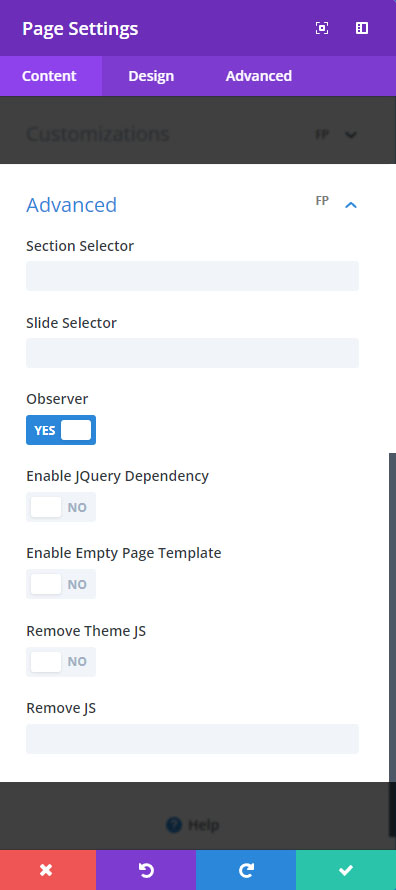 FullPage for Divi Advanced Parameters