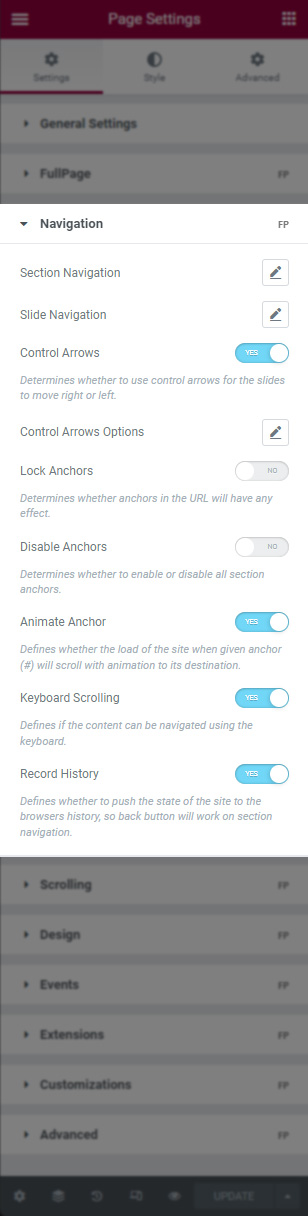 FullPage for Elementor Navigation Options