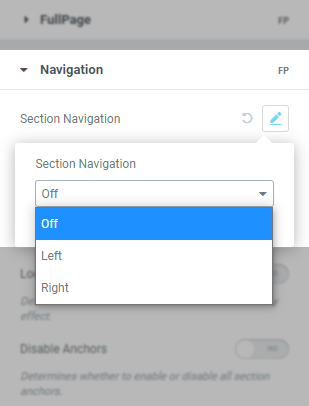 FullPage for Elementor Section Navigation Options