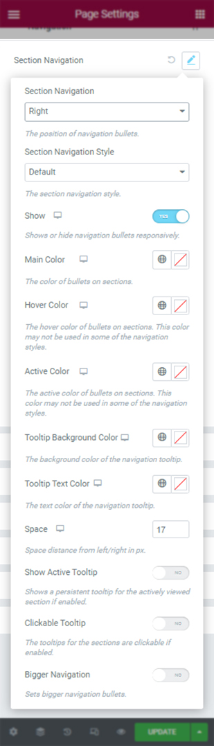 FullPage for Elementor Section Navigation Options