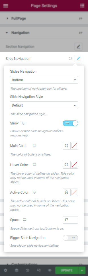 FullPage for Elementor Slide Navigation Options