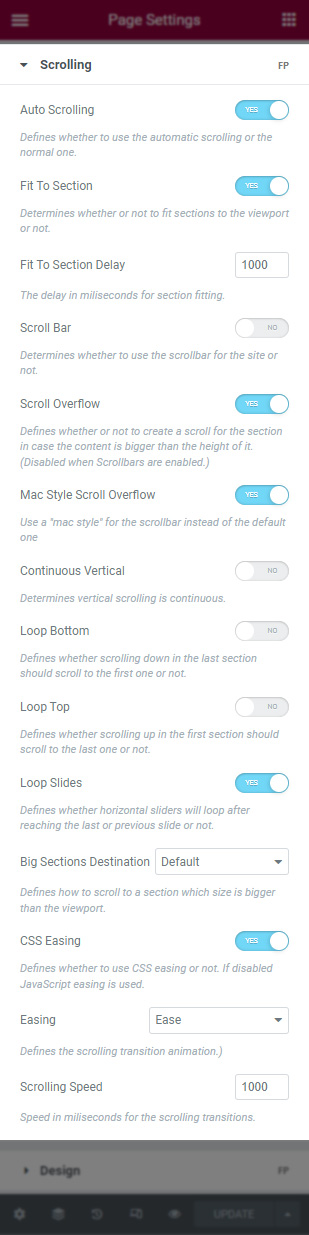 FullPage for Elementor Scrolling Options