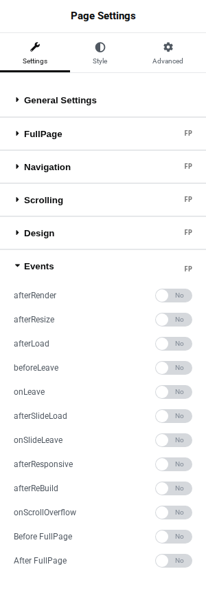 FullPage for Elementor Events