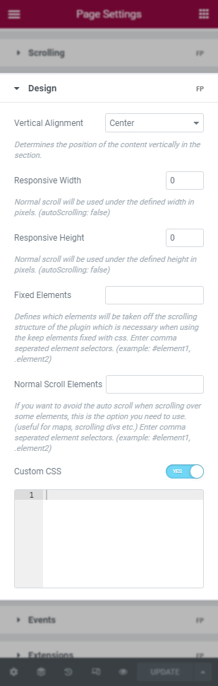 FullPage for Elementor Design Options