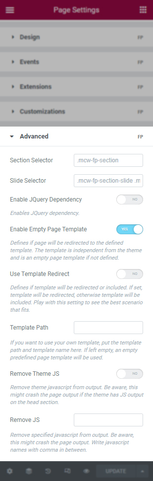 FullPage for Elementor Advanced Parameters