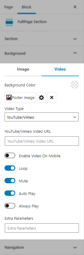 Section Background Video Options