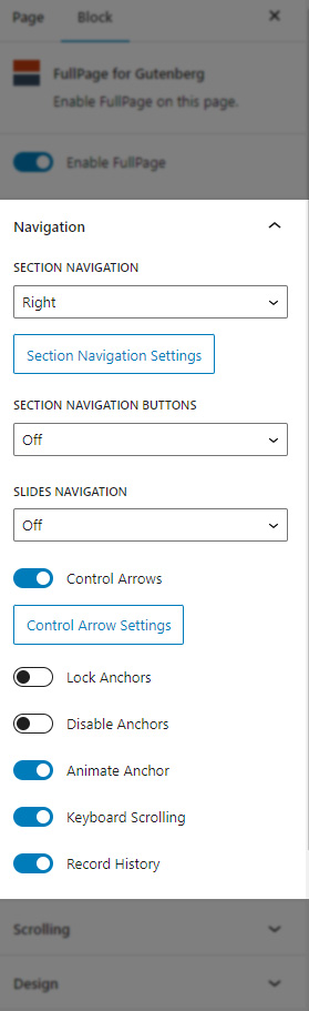 FullPage for Gutenberg Navigation Options