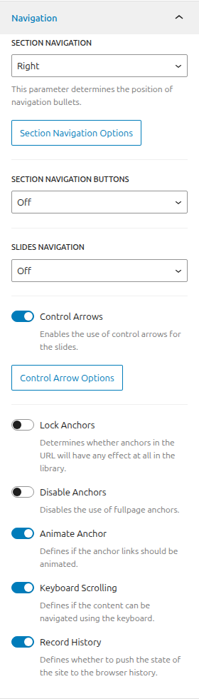 FullPage for Gutenberg Navigation Options