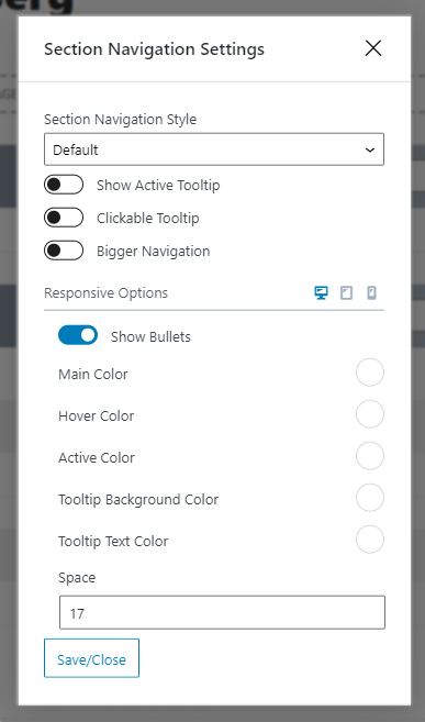 FullPage for Gutenberg Section Navigation Options