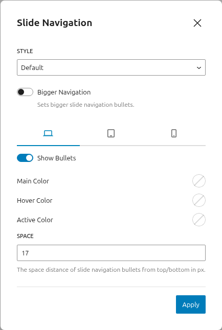 FullPage for Gutenberg Slide Navigation Options