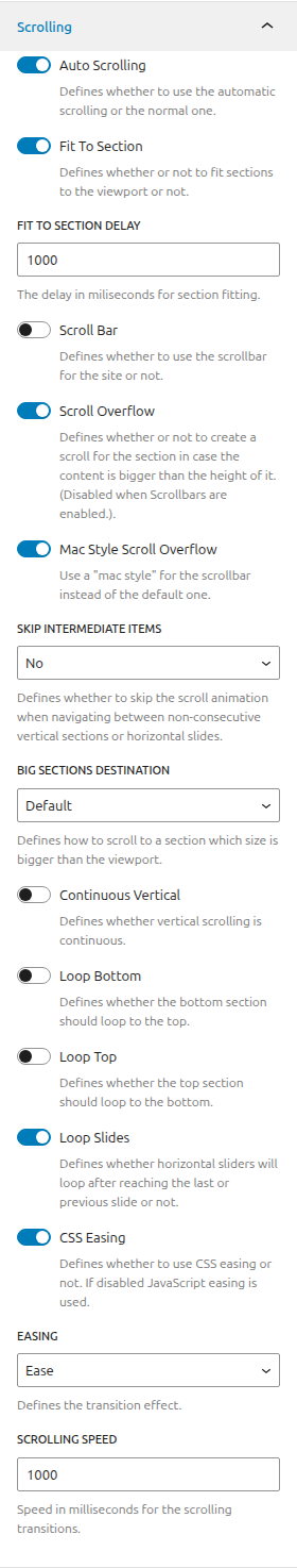 FullPage for Gutenberg Scrolling Options