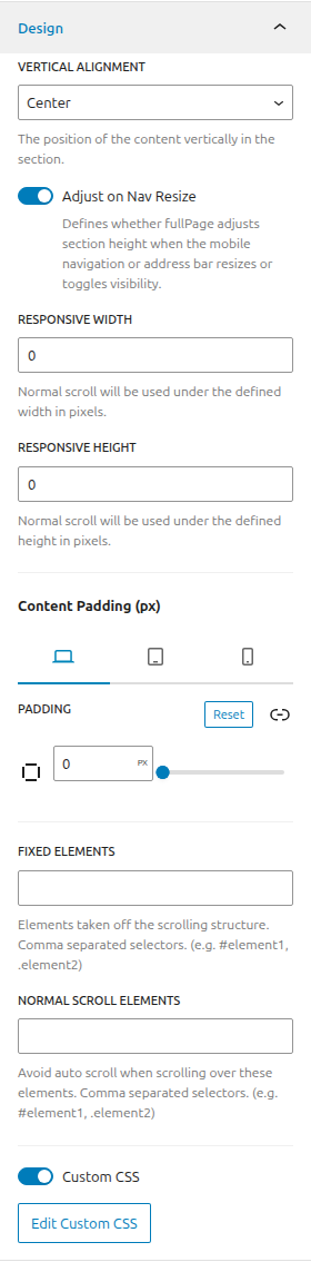 FullPage for Gutenberg Design Options