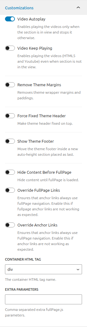 FullPage for Gutenberg Customizations
